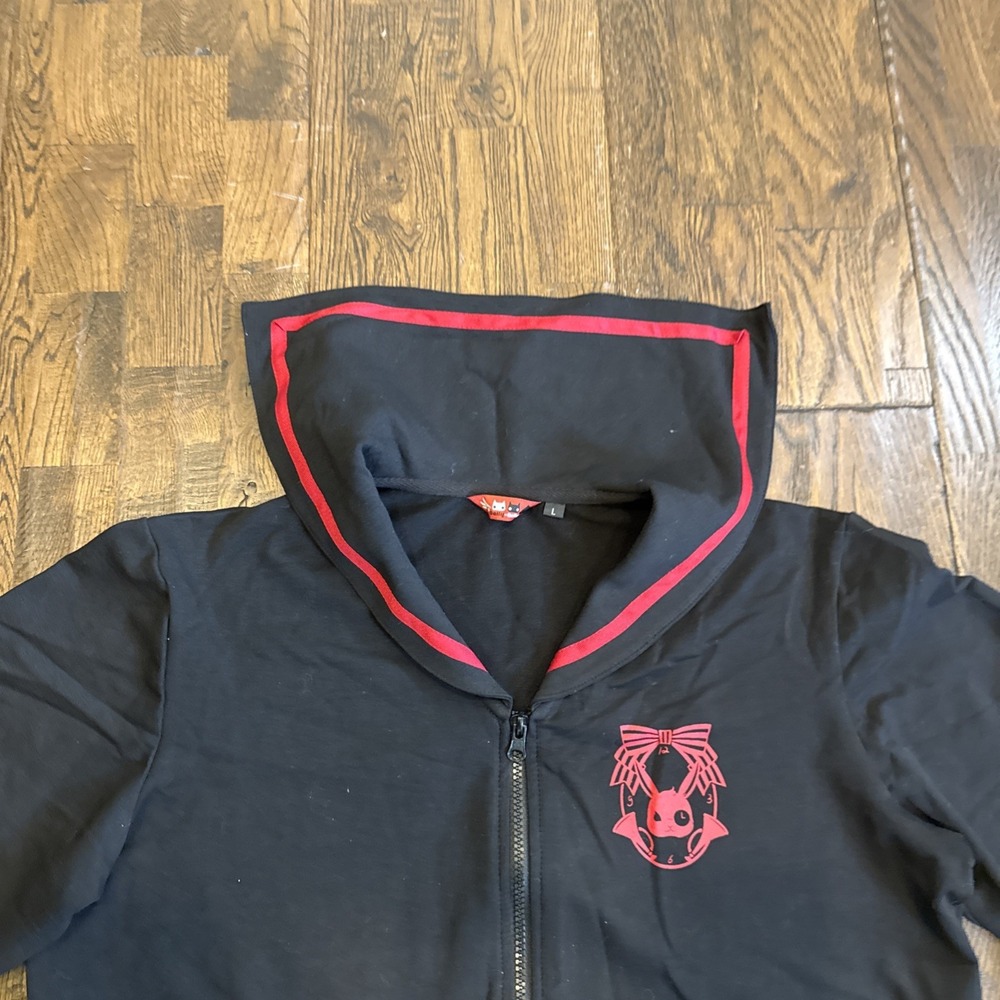 Dolly+Delly Zip Up Sweatshirt Japanese Alt Harajuku Sailor Collar Black L - Picture 5 of 9